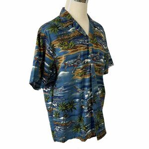 Hawaiian Shirt RJC Hawaii Planes Airplane Mountains Palm Trees Size XL Made USA